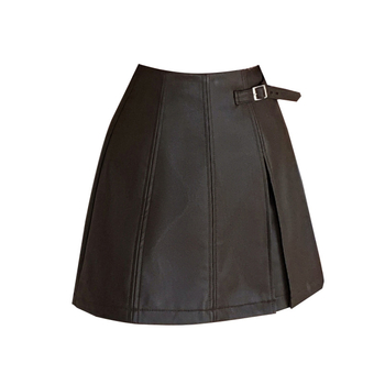 PU δερμάτινα σορτς με ψηλή μέση, σε Α-γραμμή φούστα-παντελόνι, Harajuku στυλ, ραφή με τμηματική κατασκευή, μίγμα Spandex