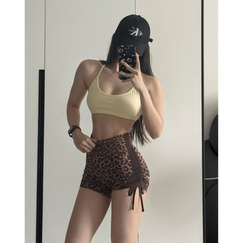 Γυναικείοι κολάν γιόγκα με ψηλή μέση, πιέτες, λεοπάρ εκτύπωση, ανύψωση γλουτών και έλεγχο κοιλιάς, υπερελαστικά