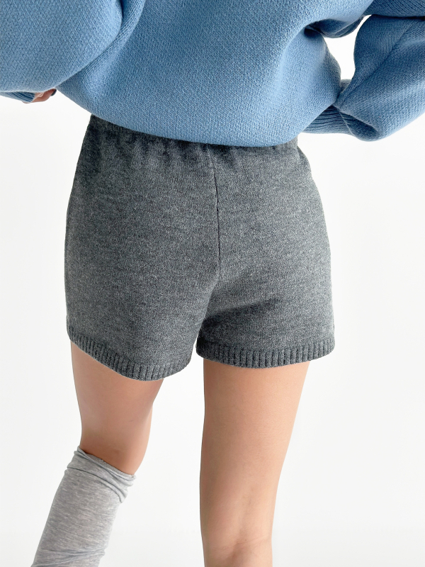 Γυναικείες πλεκτές κοντές παντελόνες με υψηλή μέση και Α-γραμμή, υψηλή ελαστικότητα, ακρυλική ύφανση, βαμμένες κλωστές