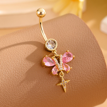 Пъпна украса от сплав, прост дамски стил, висулка с пеперуда и цирконови кристали, персонализирана обработка, самостоятелна опаковка