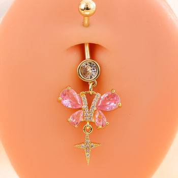 Пъпна украса от сплав, прост дамски стил, висулка с пеперуда и цирконови кристали, персонализирана обработка, самостоятелна опаковка