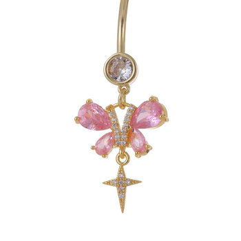 Пъпна украса от сплав, прост дамски стил, висулка с пеперуда и цирконови кристали, персонализирана обработка, самостоятелна опаковка