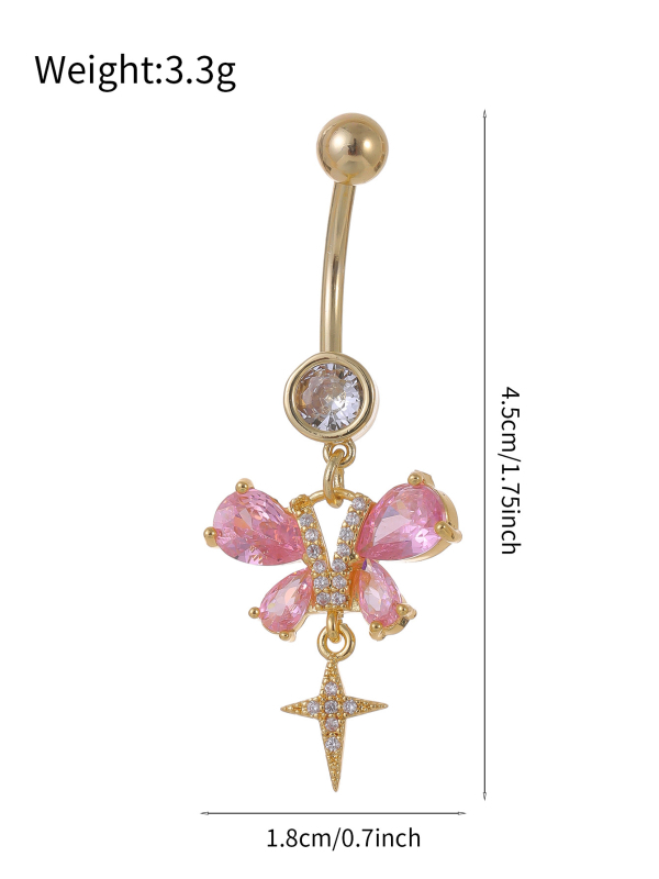 Пъпна украса от сплав, прост дамски стил, висулка с пеперуда и цирконови кристали, персонализирана обработка, самостоятелна опаковка