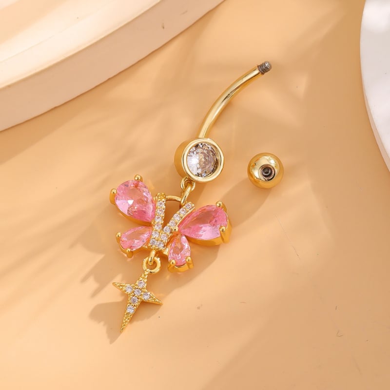 Пъпна украса от сплав, прост дамски стил, висулка с пеперуда и цирконови кристали, персонализирана обработка, самостоятелна опаковка