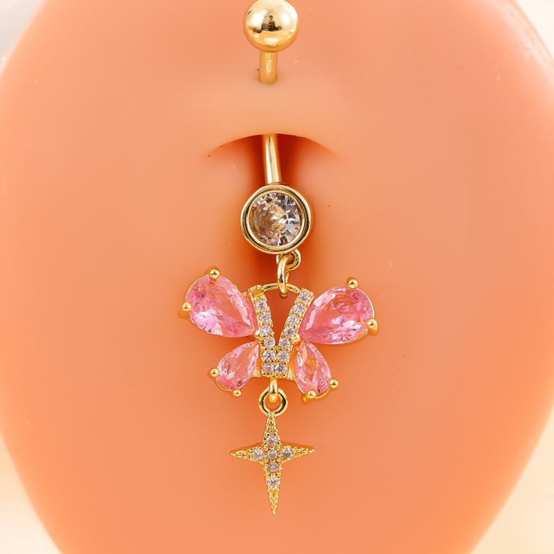 Пъпна украса от сплав, прост дамски стил, висулка с пеперуда и цирконови кристали, персонализирана обработка, самостоятелна опаковка