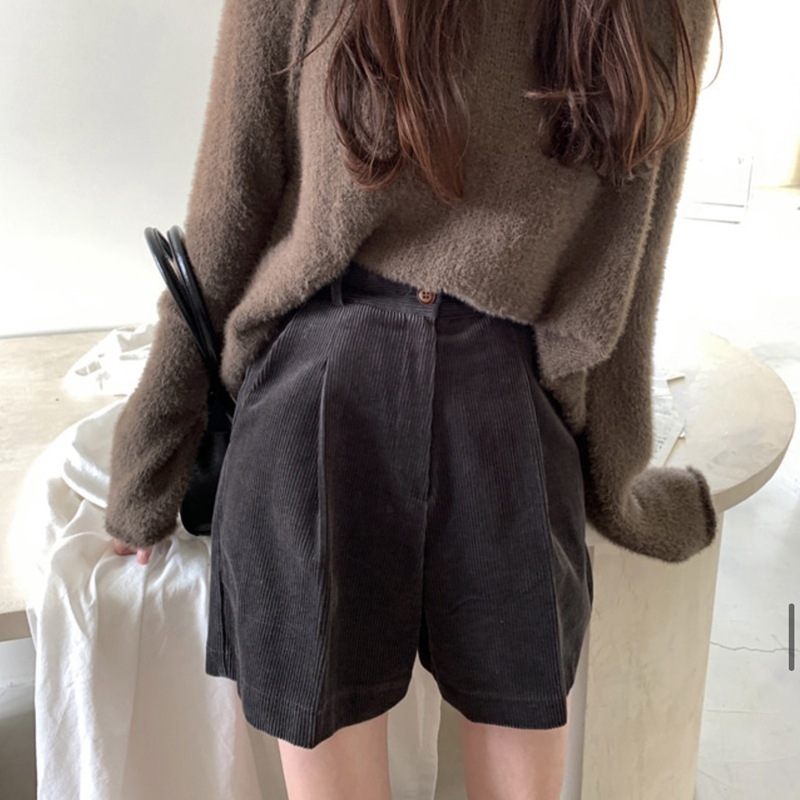 Lism női korduró rövidnadrág, magas derekú, 5/4 hossz, koreai stílus