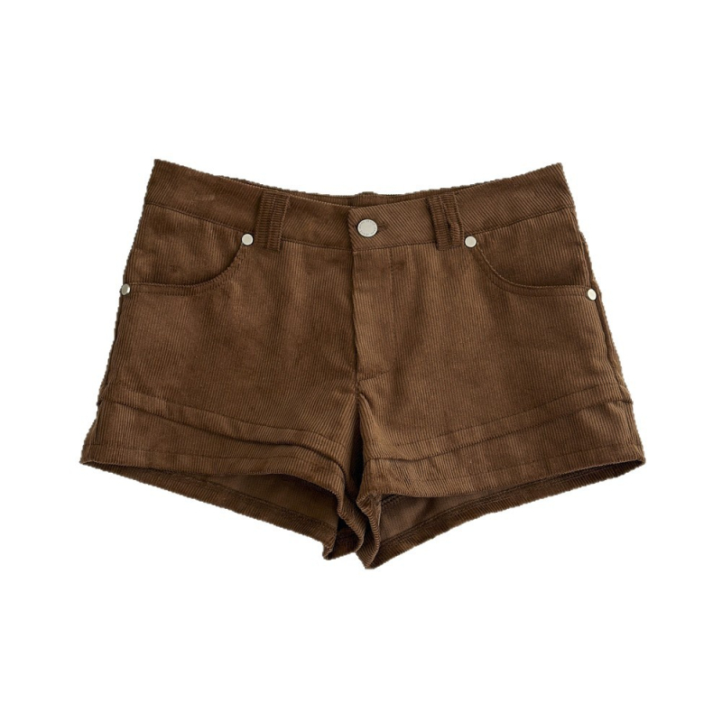 Corduroy lühikesed püksid madala vöökoha, kolmveerand pikkus, vaba lõige, mikroelastsus