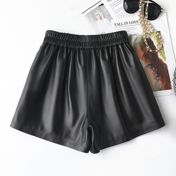 Γυναικείοι παντελόνες από φυσικό δέρμα προβάτου, φαρδιά γραμμή, μεσαία μέση, μικροελαστικότητα