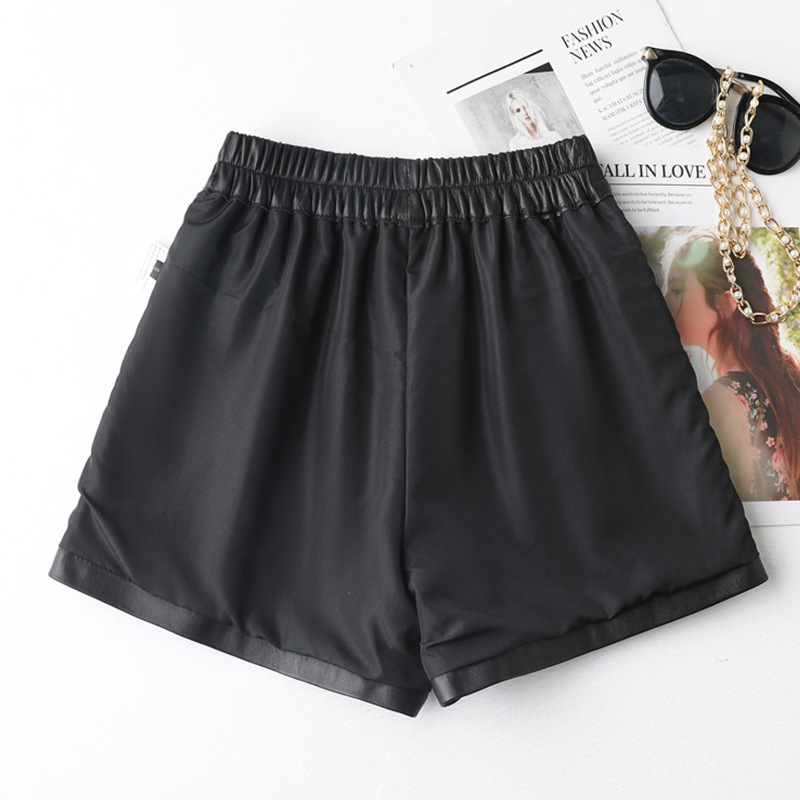 Γυναικείοι παντελόνες από φυσικό δέρμα προβάτου, φαρδιά γραμμή, μεσαία μέση, μικροελαστικότητα