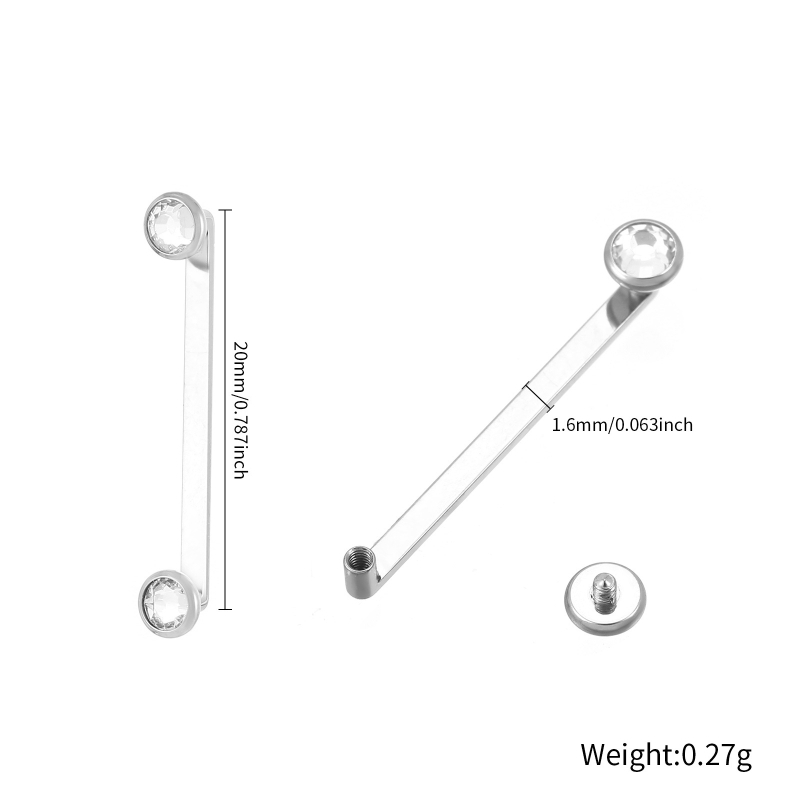 Titánium ötvözetből készült köldökgyűrű cirkón betéttel – lapos aljzat, geometriai kialakítás, modell G23/F136