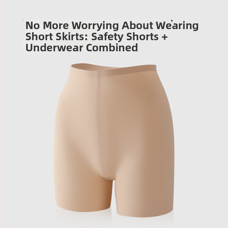 Moterų Ice Silk saugios kelnaitės, megztos, vidutinė talija, 80–90% nailonas, kirkšnies įdėklas 100% medvilnė, vienspalvis modelis, apsauga nuo ekspozicijos