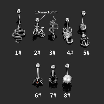 Пъпна игла пръстен от 316L неръждаема стомана с циркон, унисекс, форма животно/зодия