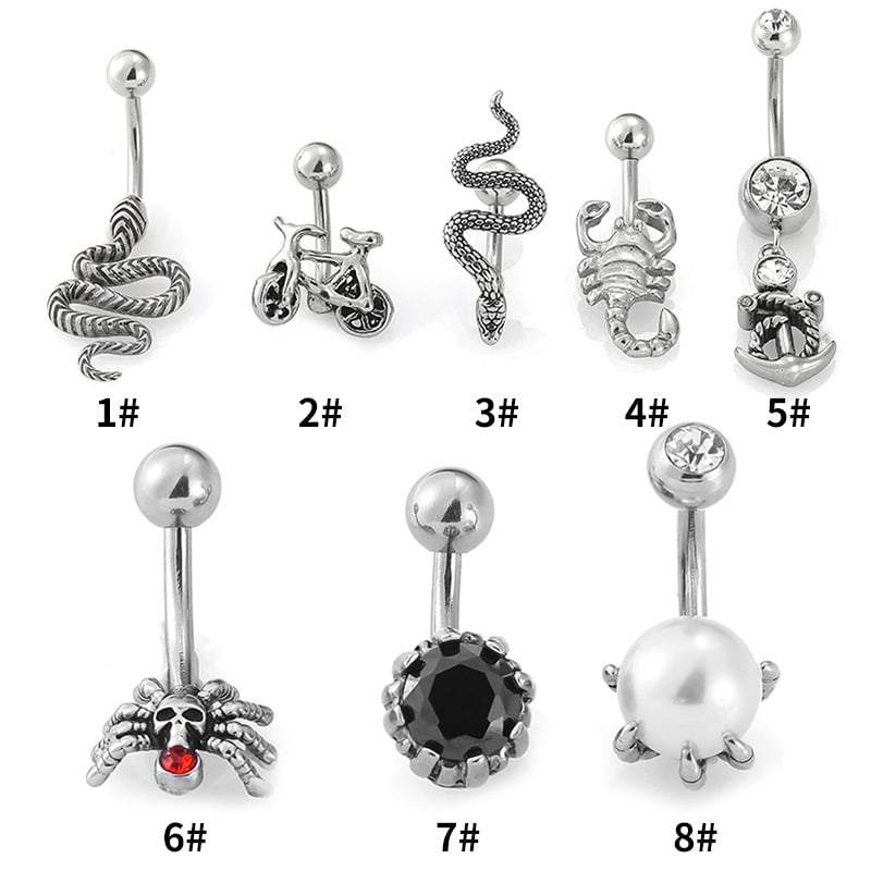 Пъпна игла пръстен от 316L неръждаема стомана с циркон, унисекс, форма животно/зодия