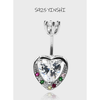 Loio 925-сребърен пръстен за пъп със сърцевидна форма и диаманти