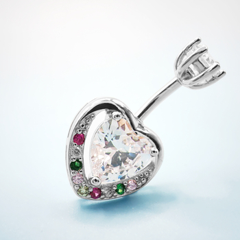 Loio 925-сребърен пръстен за пъп със сърцевидна форма и диаманти