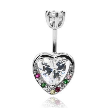 Loio 925-сребърен пръстен за пъп със сърцевидна форма и диаманти