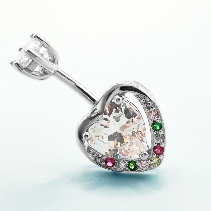 Loio 925-сребърен пръстен за пъп със сърцевидна форма и диаманти