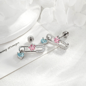 Ausies kremzlės piercing – širdies formos, klipo dizainas, cirkonio kristalas, elektroplatintas metalas