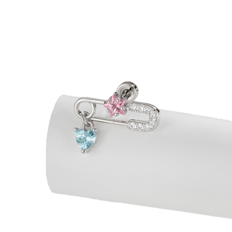 Ausies kremzlės piercing – širdies formos, klipo dizainas, cirkonio kristalas, elektroplatintas metalas