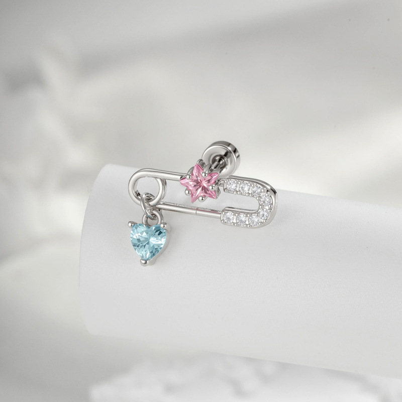 Ausies kremzlės piercing – širdies formos, klipo dizainas, cirkonio kristalas, elektroplatintas metalas