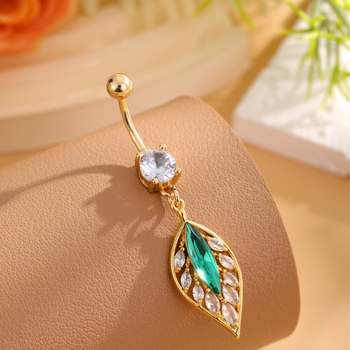 Медна пъпна украса с циркон, листен мотив, възможност за персонализация, самостоятелна опаковка