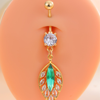 Медна пъпна украса с циркон, листен мотив, възможност за персонализация, самостоятелна опаковка