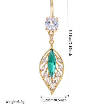 Медна пъпна украса с циркон, листен мотив, възможност за персонализация, самостоятелна опаковка