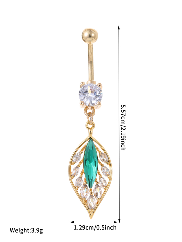 Медна пъпна украса с циркон, листен мотив, възможност за персонализация, самостоятелна опаковка