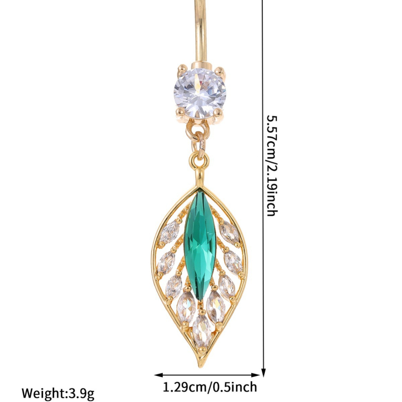 Медна пъпна украса с циркон, листен мотив, възможност за персонализация, самостоятелна опаковка