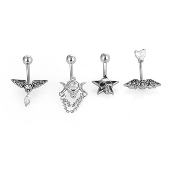 Пъпна халка от неръждаема стомана с цирконий, стил европейски и американски, геометрична форма, обработка: капков ефект