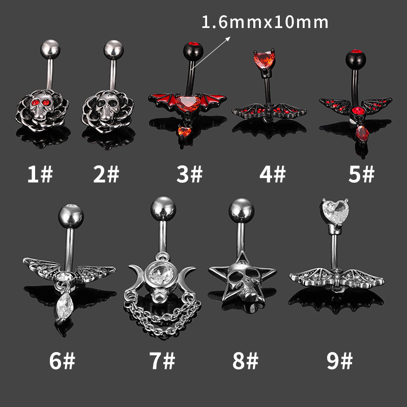 Пъпна халка от неръждаема стомана с цирконий, стил европейски и американски, геометрична форма, обработка: капков ефект