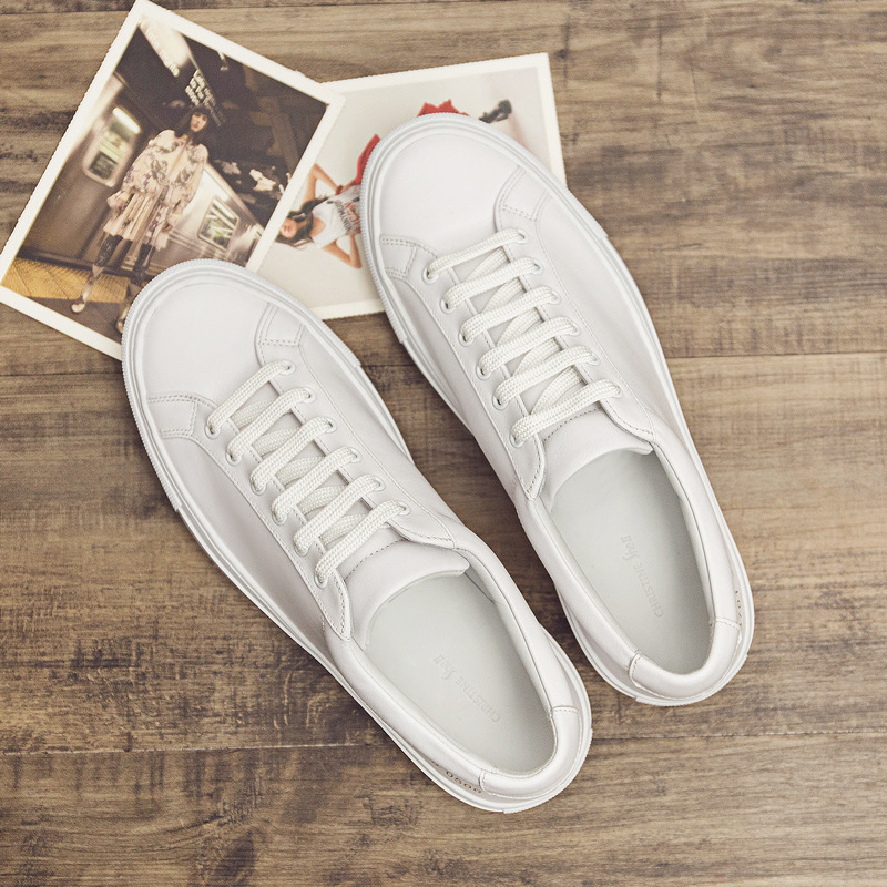 Adidași casual din piele naturală pentru femei, partea superioară din piele, vârf rotund, șireturi, talpă din cauciuc