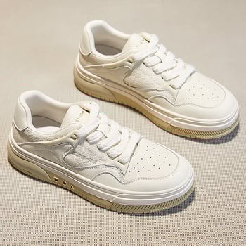 Pantofi sport femei din piele naturală cu talpă groasă pentru creșterea înălțimii – casual cu două straturi de piele, închidere cu curea, branț respirabil