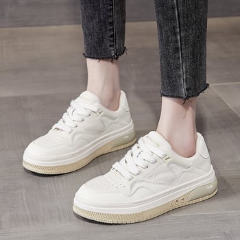 Pantofi sport femei din piele naturală cu talpă groasă pentru creșterea înălțimii – casual cu două straturi de piele, închidere cu curea, branț respirabil