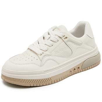 Pantofi sport femei din piele naturală cu talpă groasă pentru creșterea înălțimii – casual cu două straturi de piele, închidere cu curea, branț respirabil