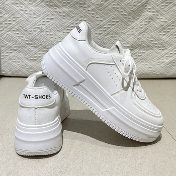 Дамски обувки с дебела подметка, кожена горна част, гумена подметка, Injection-molded технология на подметката, връзки, повдигаща височина, антихлъзгащи, за всички сезони, текстилна стелка