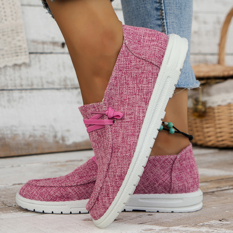 Loafers din canvas pentru femei, cu șireturi, culoare solidă, căptușeală din plasă, talpă din cauciuc