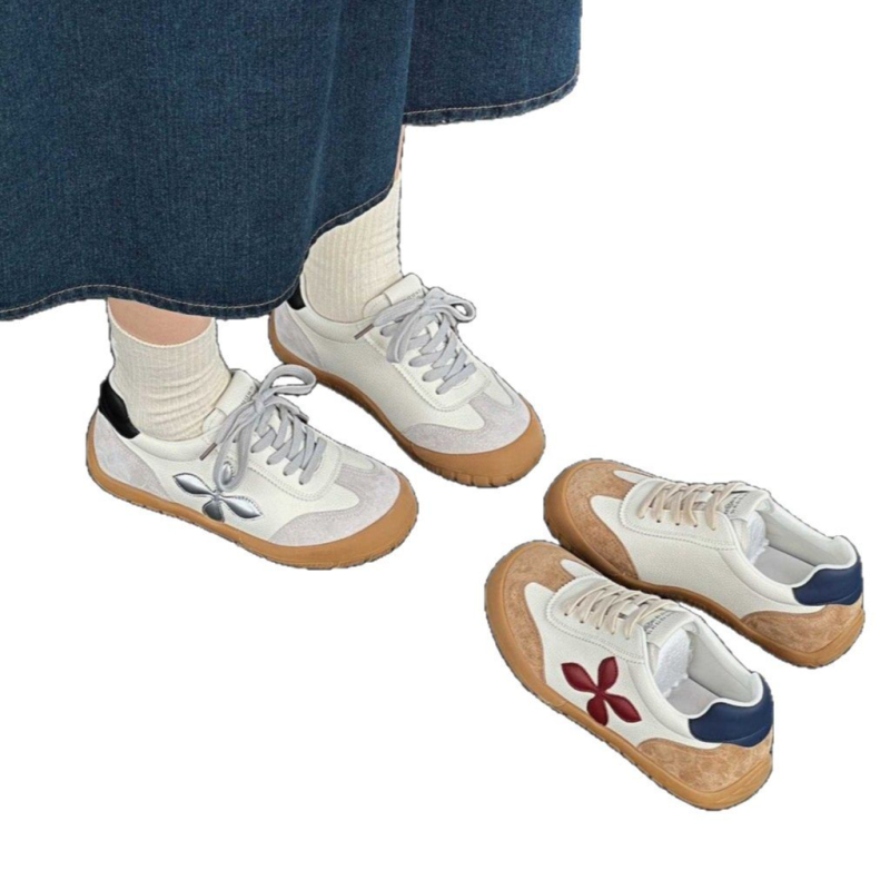 Pantofi sport pentru femei din piele naturală - talpa joasă, șireturi în față, căptușeală din plasă respirabilă, talpă din cauciuc, branț din piele de porc