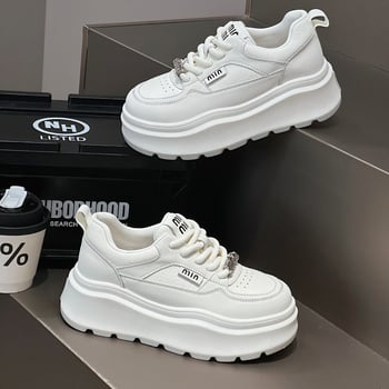 Pantofi sport pentru femei cu platformă, înălțime a tocului 6–8 cm, piele naturală, stil casual zilnic, Primăvara 2025