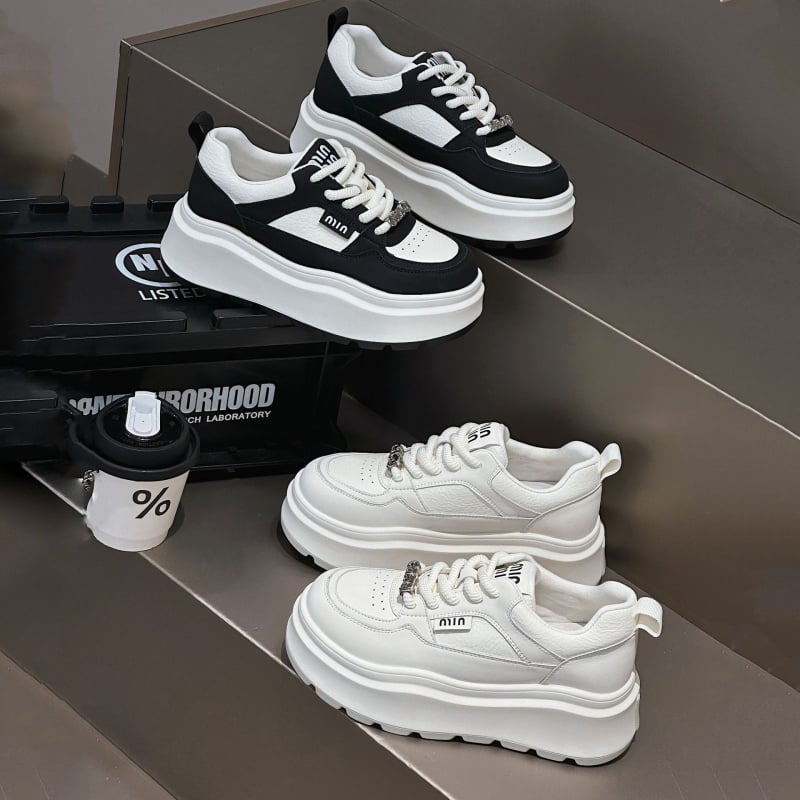 Pantofi sport pentru femei cu platformă, înălțime a tocului 6–8 cm, piele naturală, stil casual zilnic, Primăvara 2025