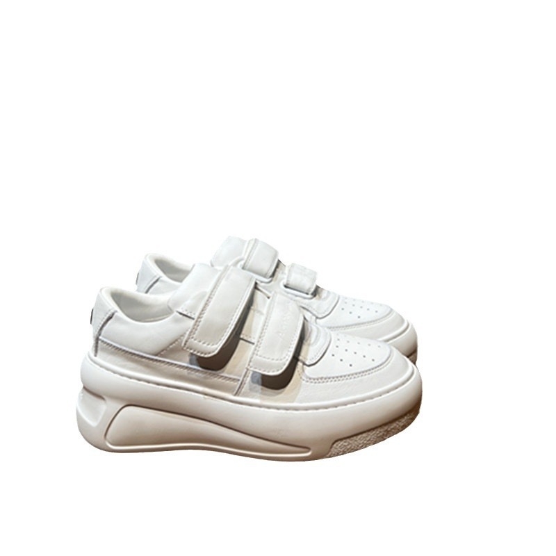 Дамски кожени обувки с Velcro закопчаване, нисък горен ръб, 7 см дебела гумена подметка и подплата от овча кожа