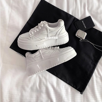 Pantofi platformă din piele naturală, suprafață PU, talpă din cauciuc, talpă joasă, închidere cu șiret în față, stil coreean