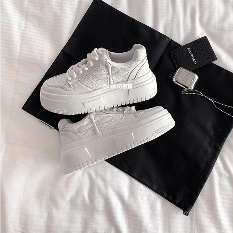 Pantofi platformă din piele naturală, suprafață PU, talpă din cauciuc, talpă joasă, închidere cu șiret în față, stil coreean