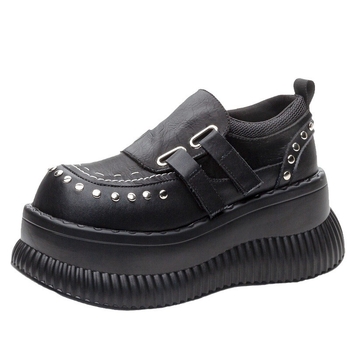 Женски пънк платформи маратонки с пирони, микрафибър горна част, PU подметка, закопчаване с велкро, нисък глезен, закрълен нос