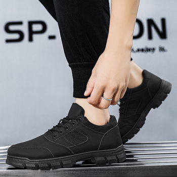 Pantofi sport casual pentru bărbați, suprafață din PU artificial respirabil, talpă din cauciuc, închidere cu șireturi, gleznă joasă, vârf rotund, talpă interioară EVA, stil coreean, potriviți pentru toate sezoanele