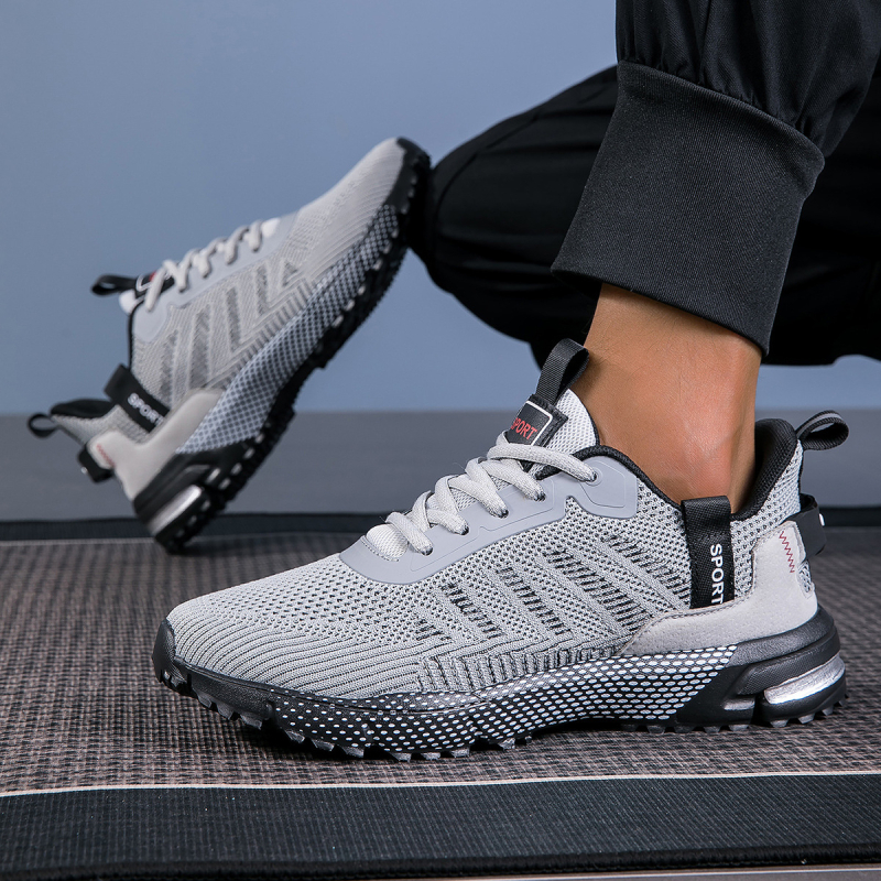 Pantofi sport casual pentru bărbați — căptușeală respirabilă din plasă, suprafață TPU + piele artificială + țesătură, șireturi, talpă MD