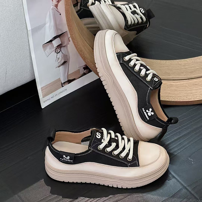 Pantofi sport din piele naturală pentru femei, partea superioară din piele de vită în două straturi, închidere cu șireturi, talpă din cauciuc cu platformă