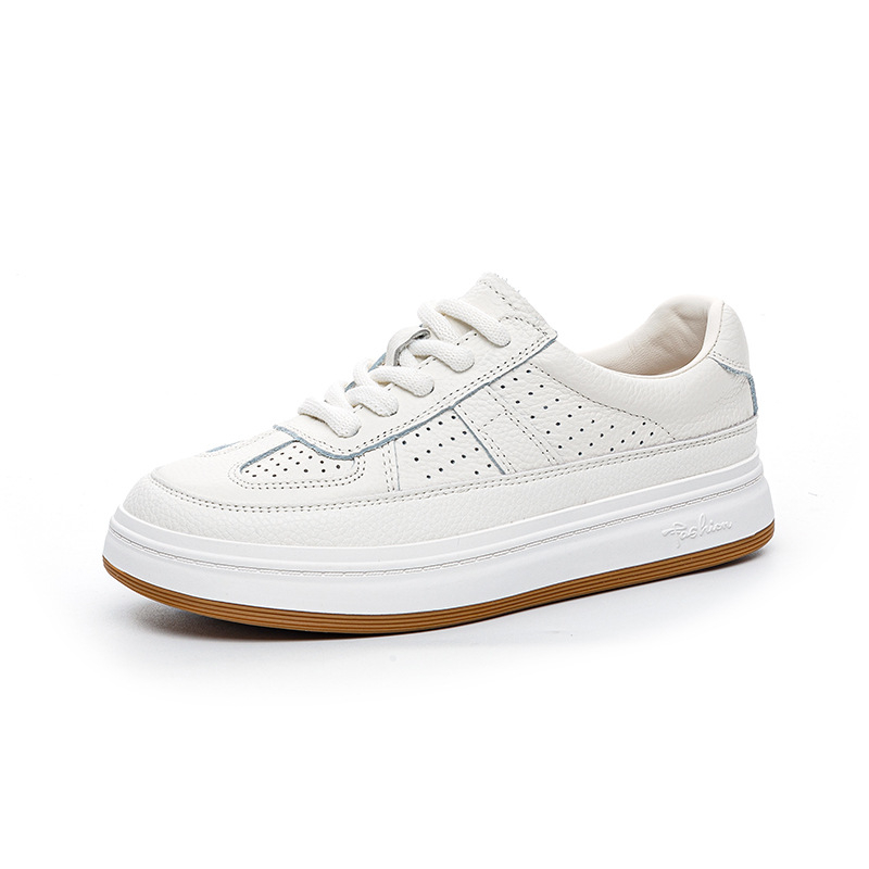 Женски кецове за ежедневие от първокласна телешка кожа, нисък връх, гумена подметка, предно връзване, дишащи и устойчиви на износване