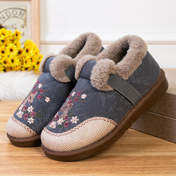Női pamut cipő fleece béléssel, téli viselet, alacsony szárú, PU talp