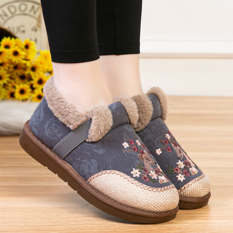 Női pamut cipő fleece béléssel, téli viselet, alacsony szárú, PU talp